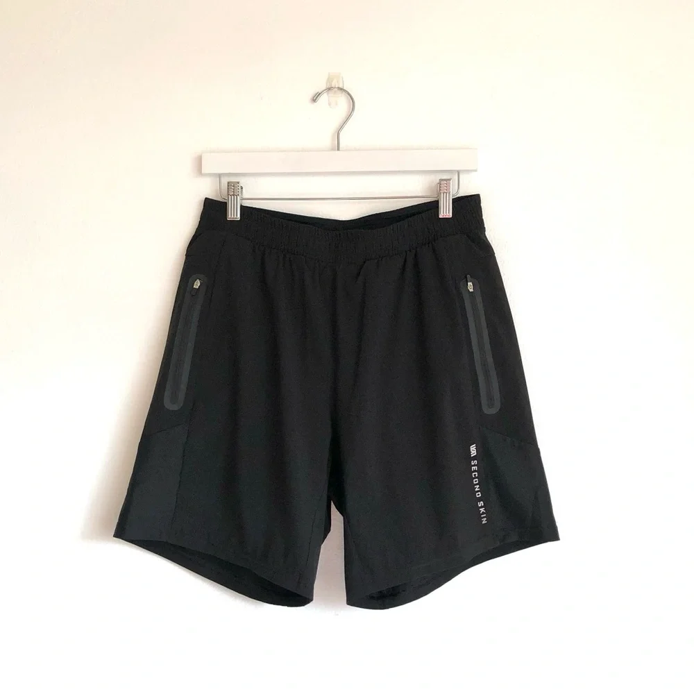 Second Skin Black Compression Lined Workout Athletic Shorts Size Large